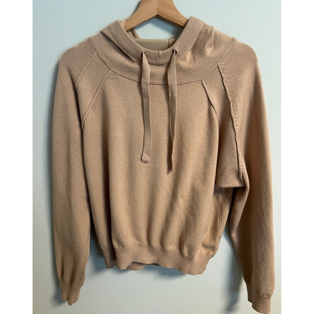 Heartloom Cowl Neck Sweater Size Small Camel Exposed Seam Soft Chic
